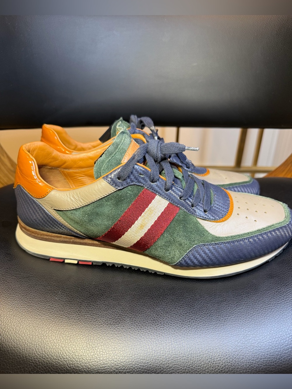 Bally Aston Suede & Leather Running Sneaker 405412 20  - Red/Navy/Green - 10 US